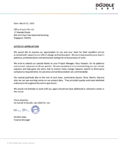 office-renovation-singapore-best-reliable-commercial-office-renovation-contractor-singapore-review-testimonials-Doodle Labs (SG) Pte Ltd