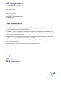 office-renovation-singapore-best-reliable-commercial-office-renovation-contractor-singapore-review-testimonials-SG Diagnostics Pte Ltd