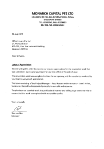 office-renovation-singapore-best-reliable-commercial-office-renovation-contractor-singapore-review-testimonials-Monarch Capital Pte Ltd