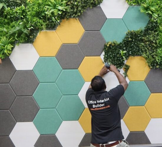 PET Panel installation during office renovation Singapore