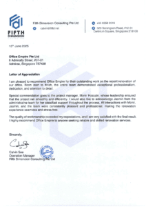office-renovation-singapore-best-reliable-commercial-office-renovation-contractor-singapore-review-testimonials-Fifth Dimension Consulting Pte Ltd