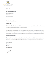 Office renovation review and testimonial for Office Empire by Eye Braces Clinic Pte Ltd