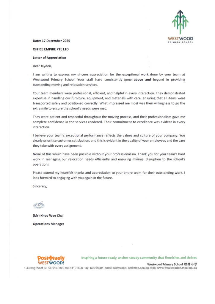 Office renovation review and testimonial for Office Empire by Westwood Primary School